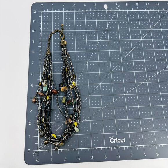 Chicos Necklace Gray Black Layered Multi Strand Fringe Charm Beaded Jewelry - Picture 8 of 8